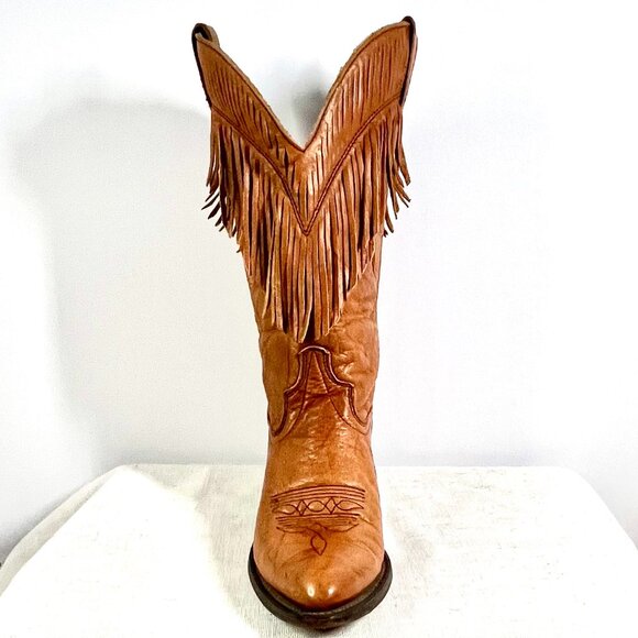 Laredo Tan Leather Fringe Cowboy Boots Women’s Vintage Western Rodeo Style - Picture 7 of 16